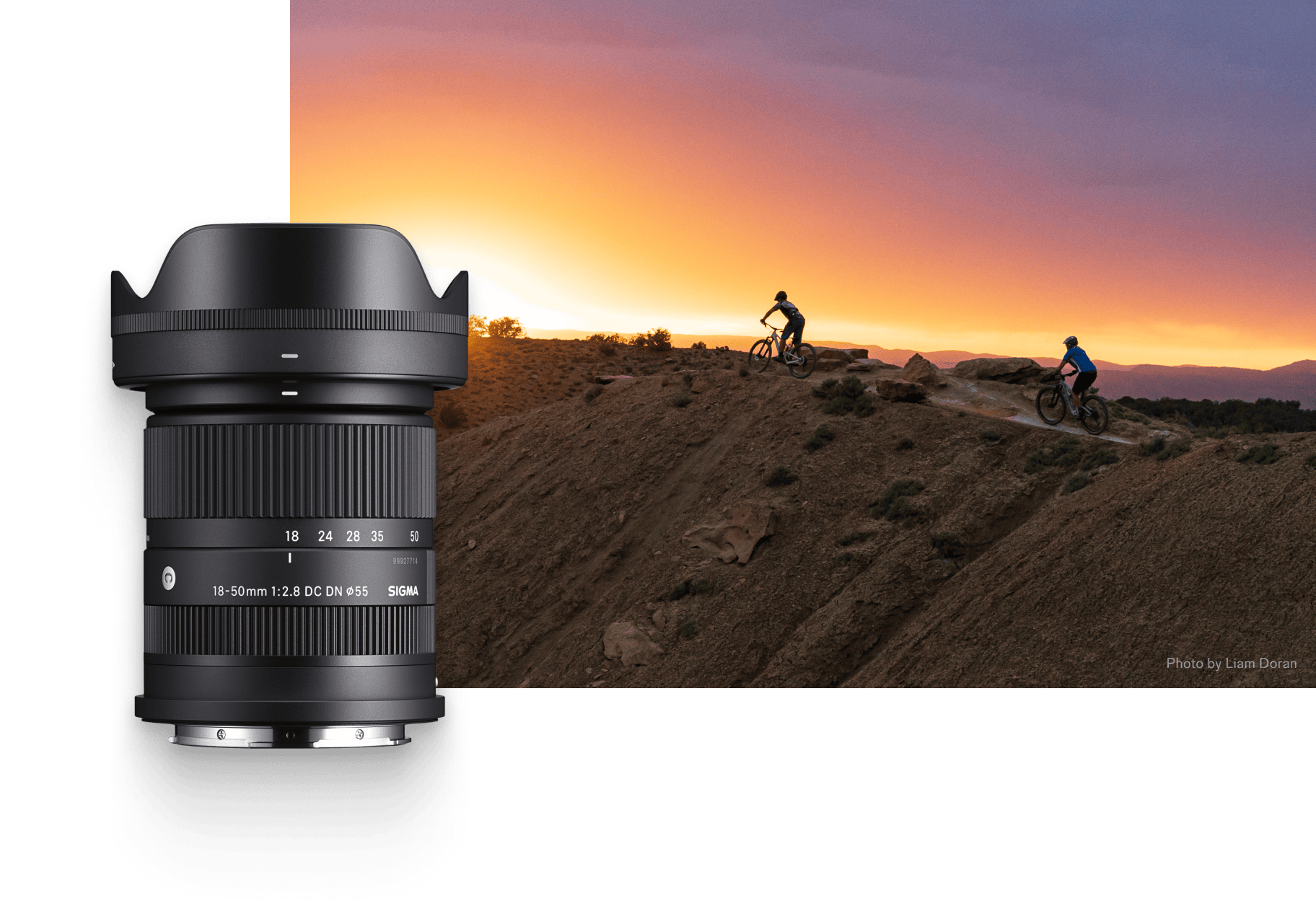 Mountain bikers riding at sunset by Liam Doran